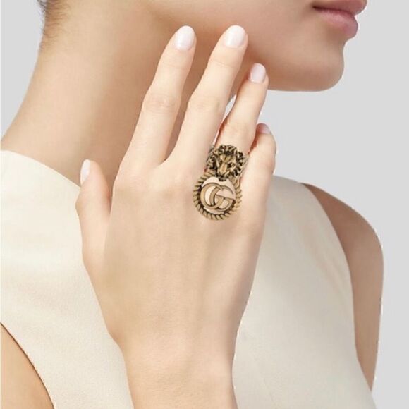 RARE📌 💯% Authentic Gucci Antique Lion Head GG Ring ✨ - Picture 1 of 8